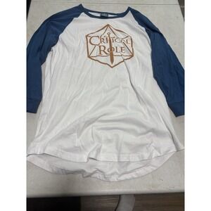 Sz LARGE Mens Critical Role Raglan Style T-Shirt White & Blue Baseball Tee